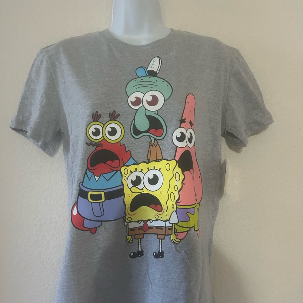 SpongeBob SquarePants Gray Tee with Vibrant Characters